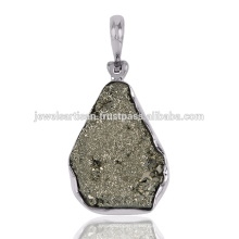 Piedra natural de la pirita Druzy 925 joyería pendiente de la plata esterlina